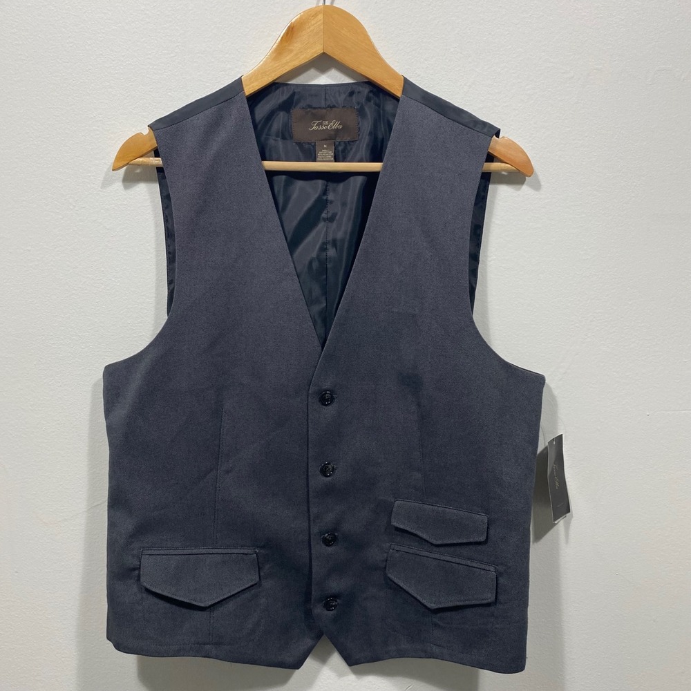 Tasso Elba Mens Vest Medium Charcoal Gray Suit Separates Dressy‎ Layering NEW